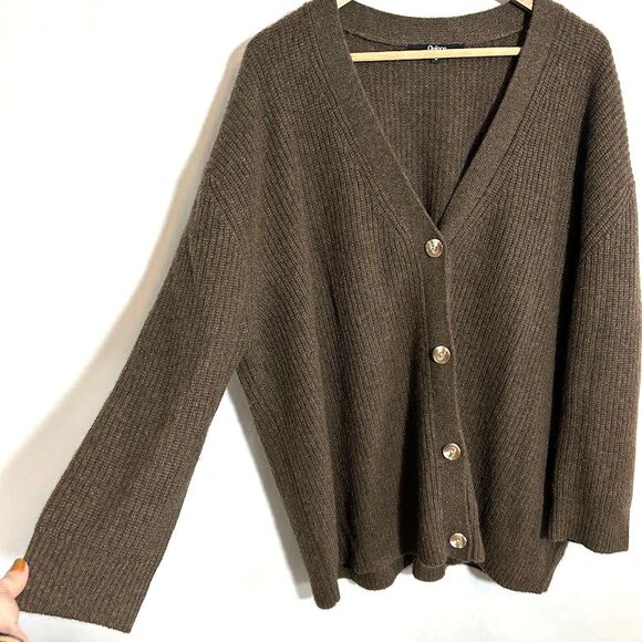 Quince Mongolian Cashmere Oversized Boyfriend Cardigan Sweater L Brown - Picture 4 of 6